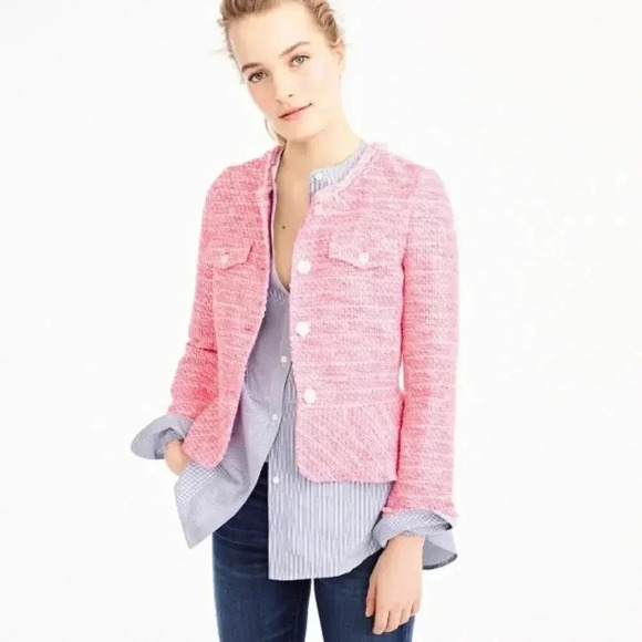 J. CREW Peplum Tweed Jacket Neon Fuchsia Classic Fit Size 4 - Picture 1 of 5